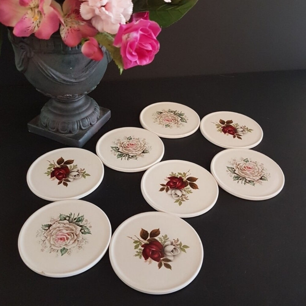 Vintage Floral Ceramic Coaster Set: H & R Johnson, England, 1960s